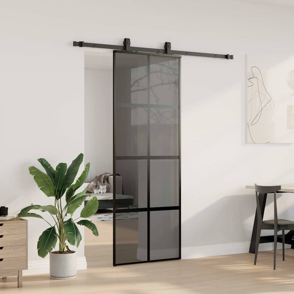 Skyvedør med monteringssett svart 76x205 cm herdet glass