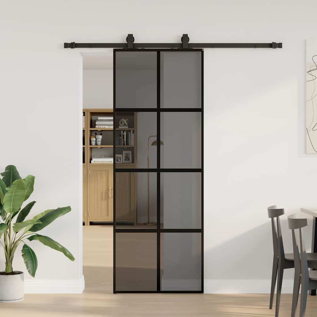 Skyvedør med monteringssett svart 76x205 cm herdet glass