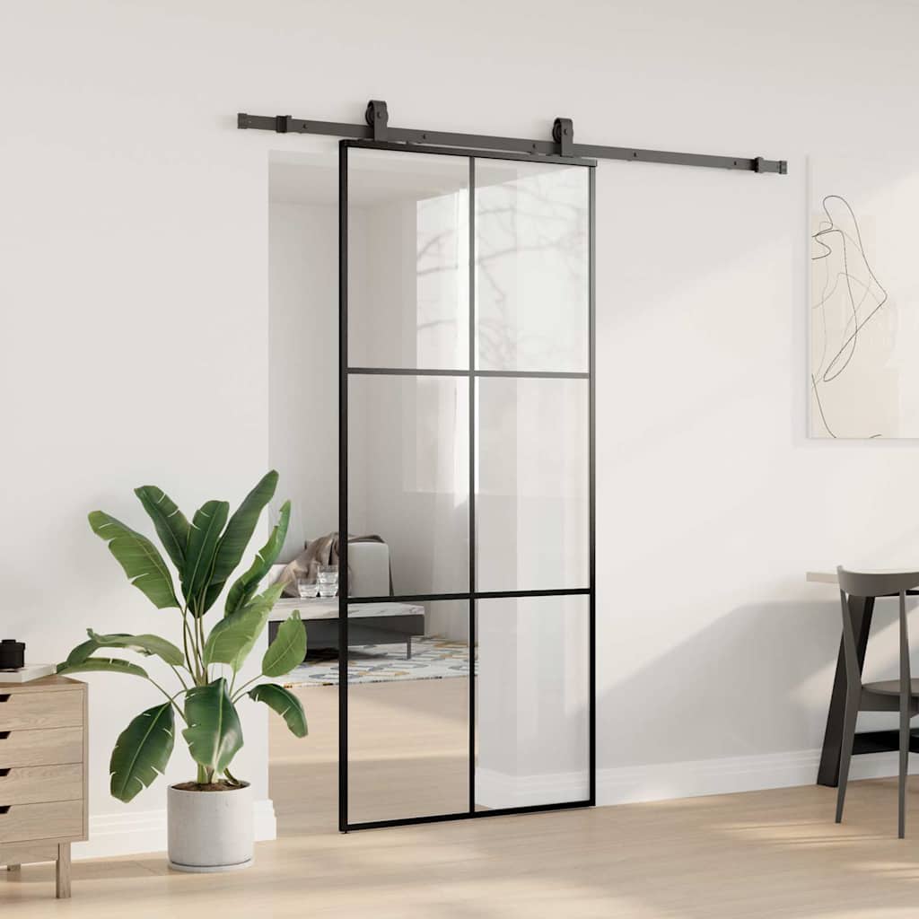 Skyvedør med monteringssett svart 90x205 cm ESG-glass vidaXL