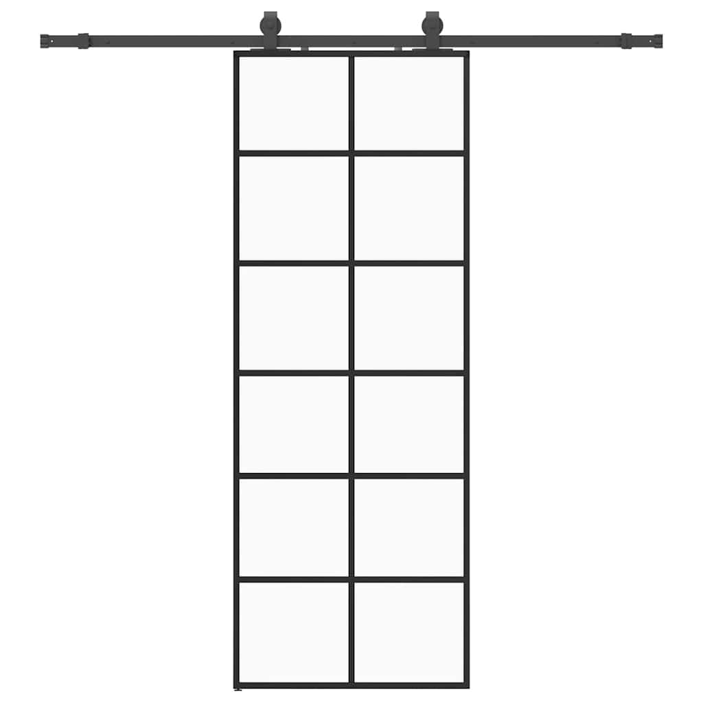 Skyvedør med monteringssett svart 76x205 cm ESG-glass