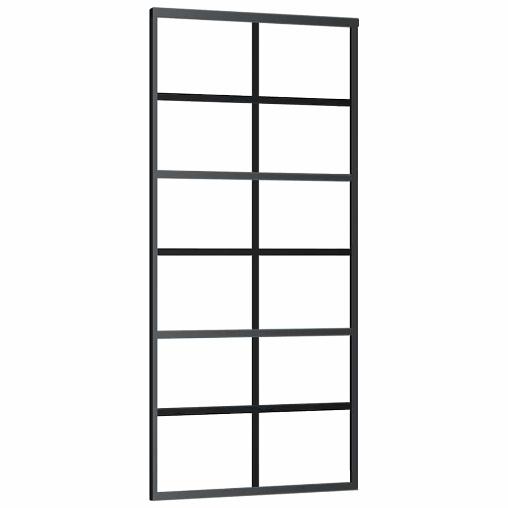 Skyvedør med monteringssett svart 90x205 cm ESG-glass