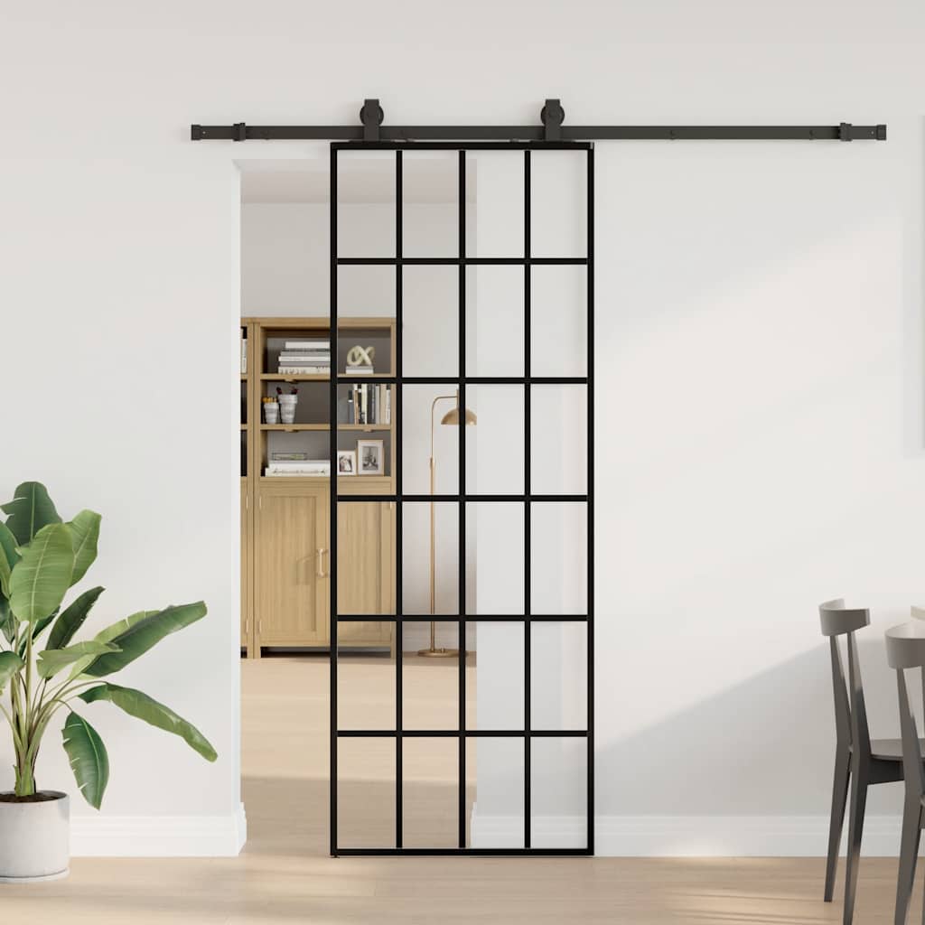 Skyvedør med monteringssett svart 76x205 cm ESG-glass vidaXL