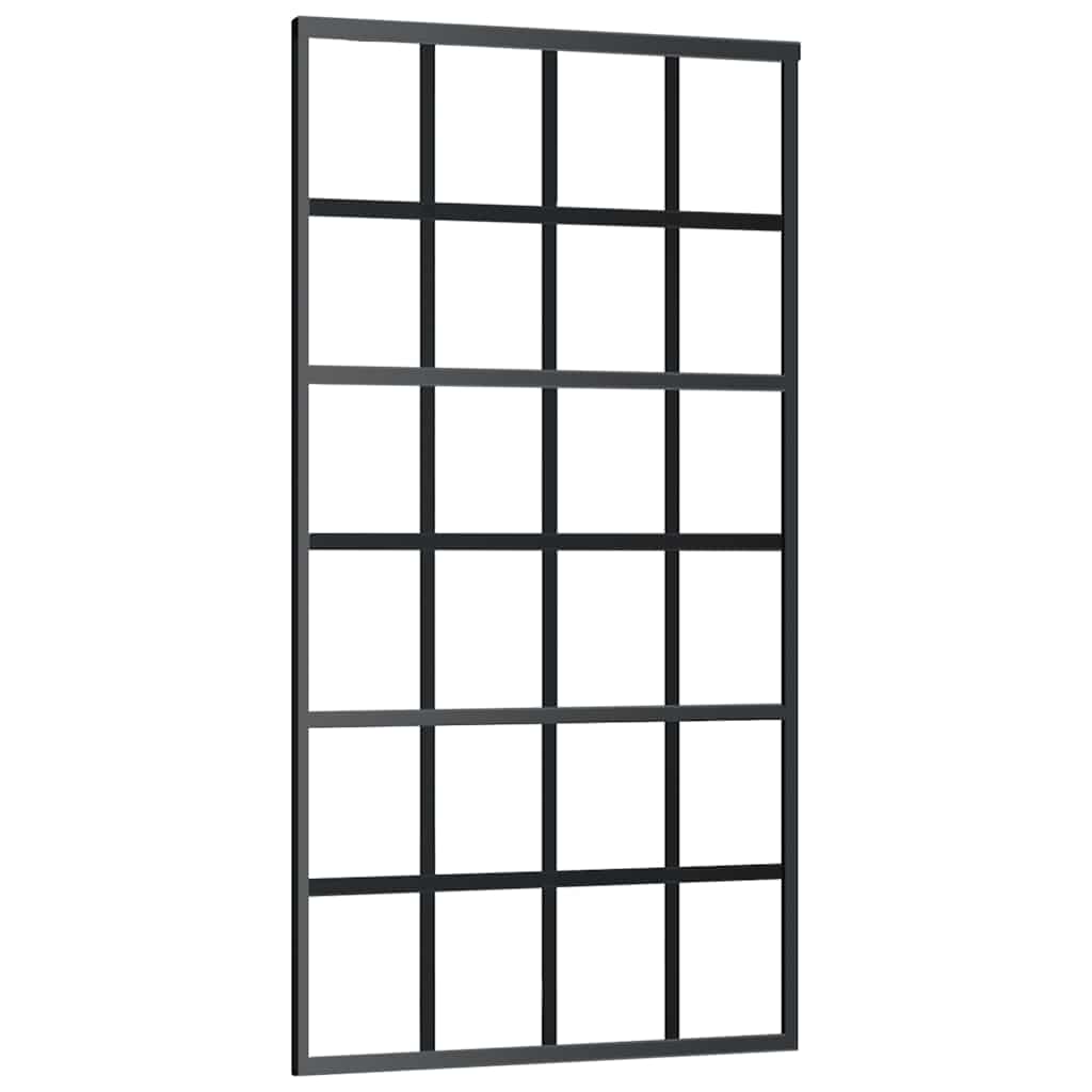 Skyvedør med monteringssett svart 102x205 cm ESG-glass