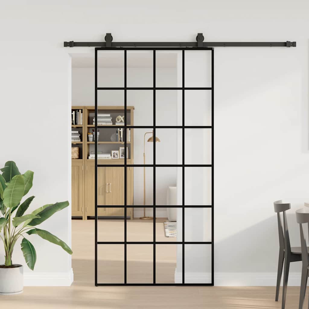Skyvedør med monteringssett svart 102x205 cm ESG-glass