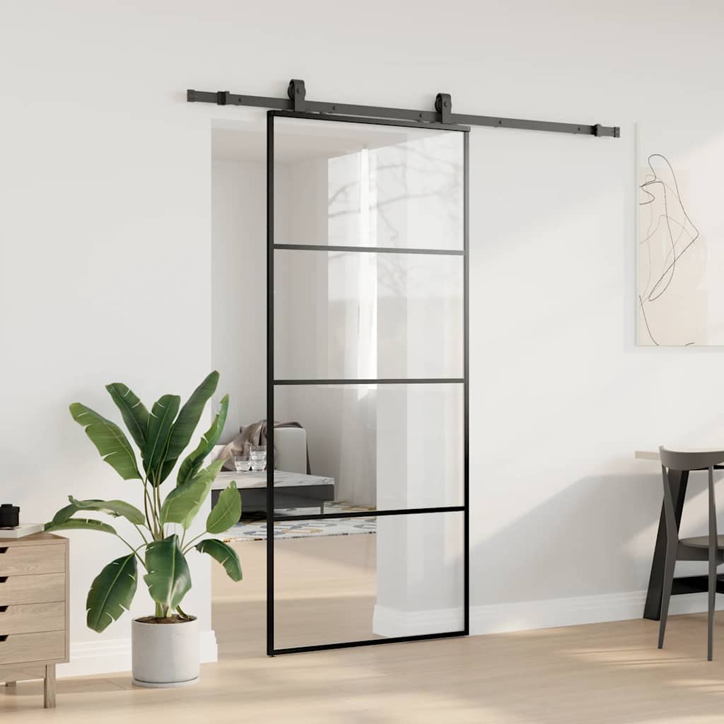 Skyvedør med monteringssett svart 90x205 cm ESG-glass vidaXL