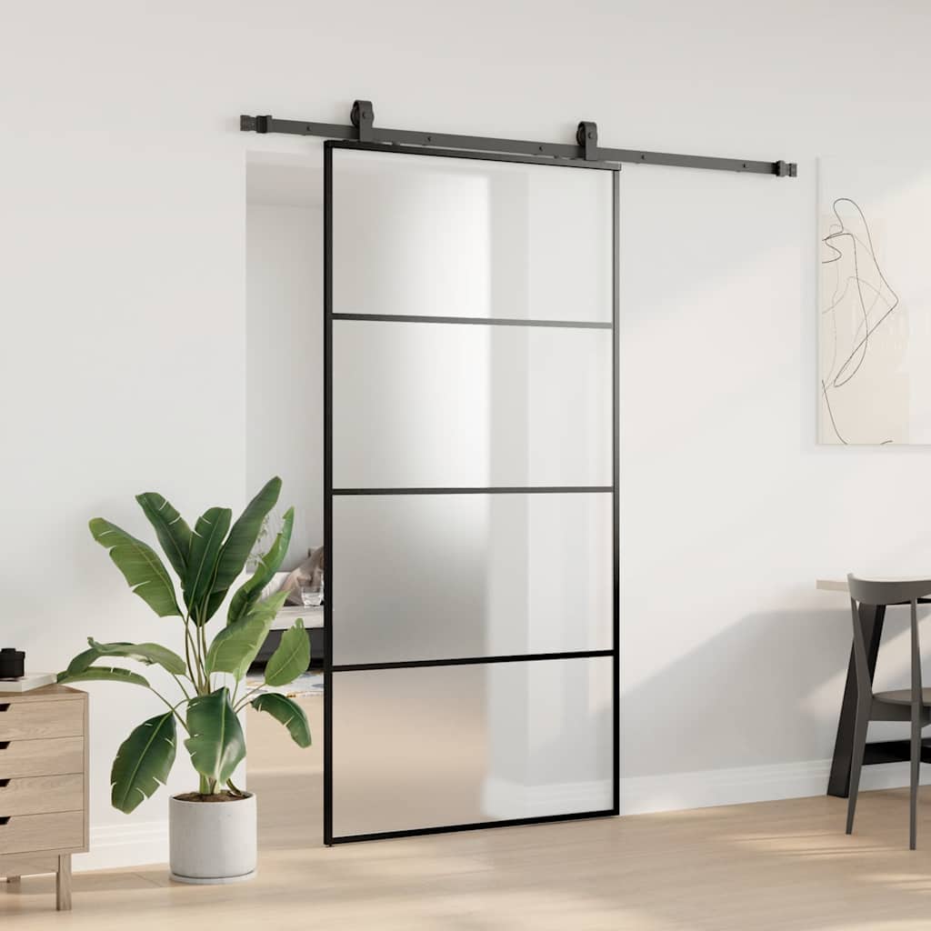 Skyvedør med monteringssett svart 102,5x205 cm ESG-glass vidaXL