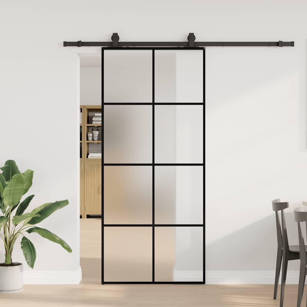 Skyvedør med monteringssett svart 90x205 cm ESG-glass vidaXL