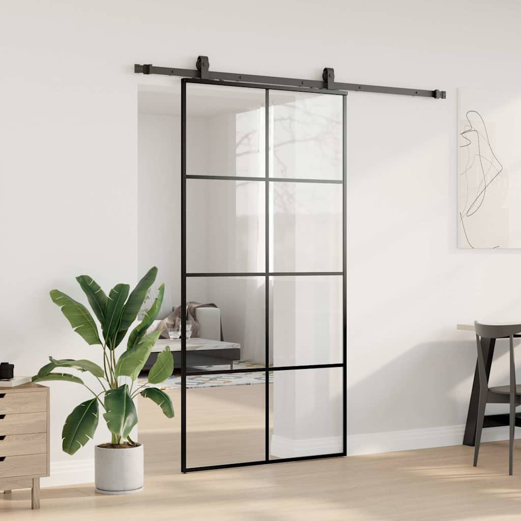 Skyvedør med monteringssett svart 102,5x205 cm ESG-glass vidaXL
