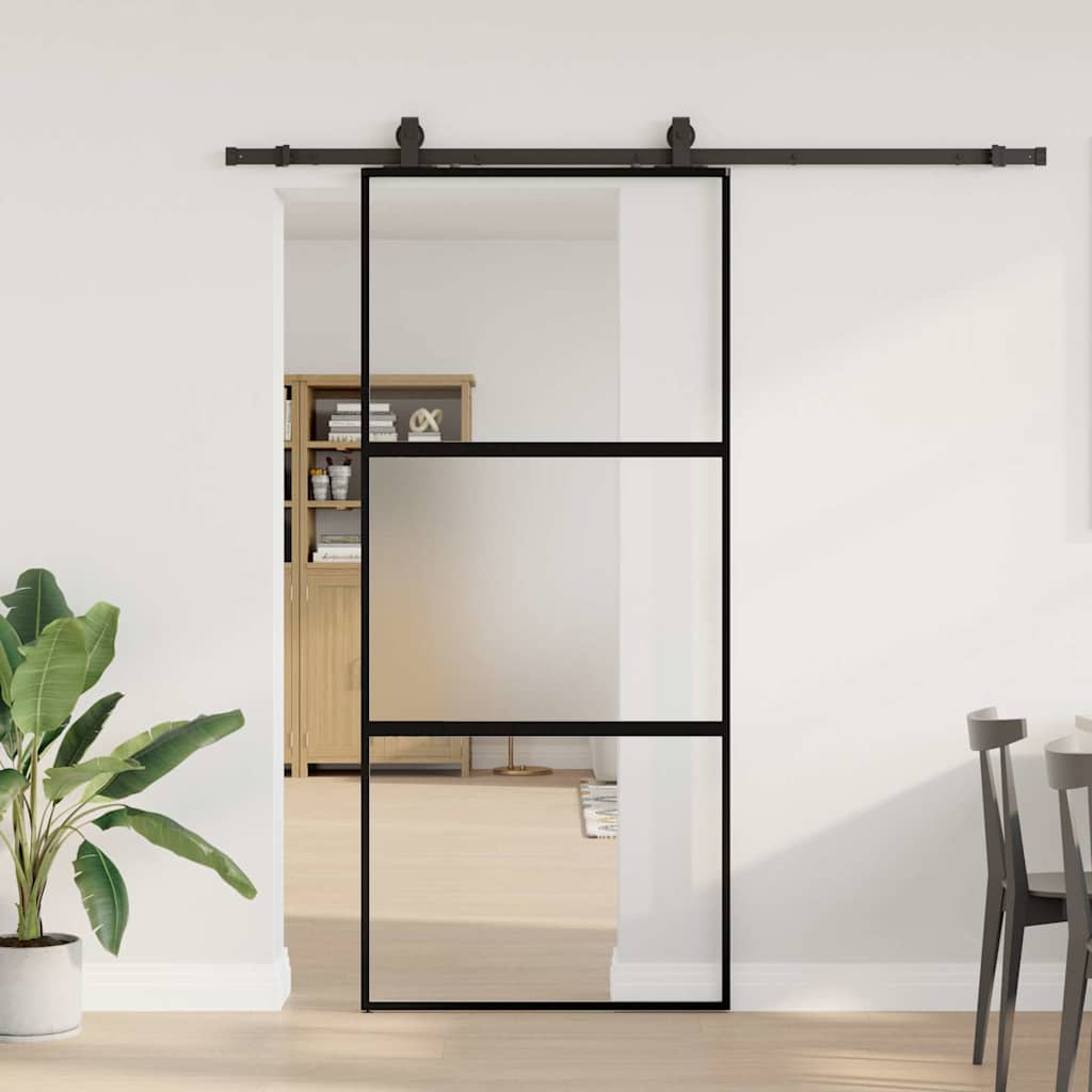 Skyvedør med monteringssett svart 90x205 cm herdet glass vidaXL