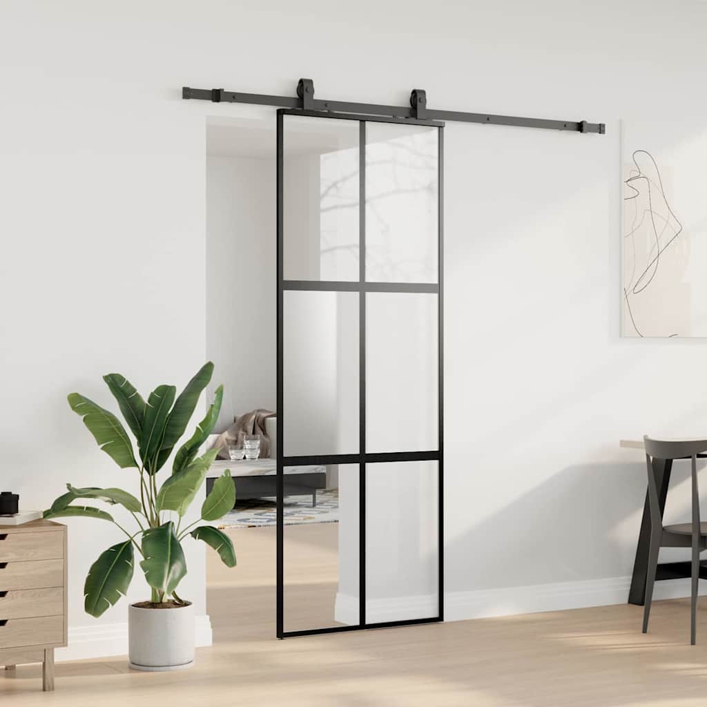 Skyvedør med monteringssett svart 76x205 cm herdet glass vidaXL