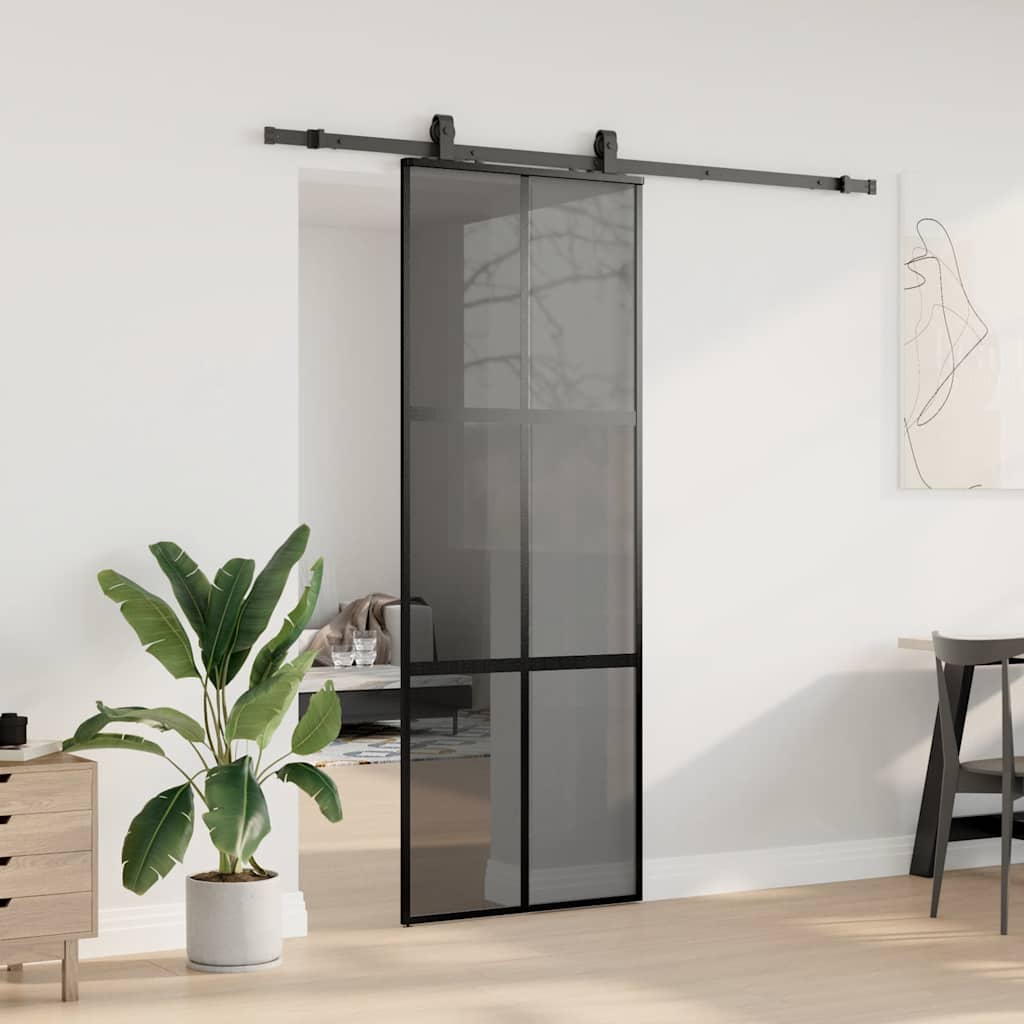 Skyvedør med monteringssett svart 76x205 cm herdet glass