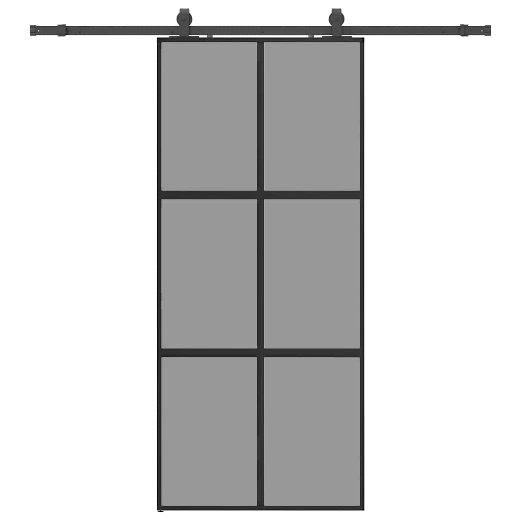 Skyvedør med monteringssett svart 90x205 cm herdet glass