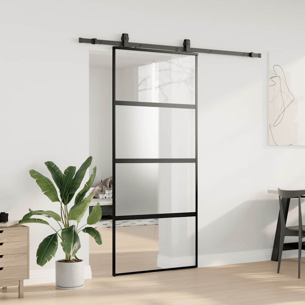 Skyvedør med monteringssett svart 90x205 cm herdet glass vidaXL