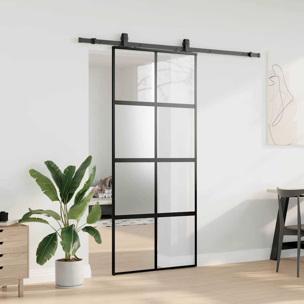 Skyvedør med monteringssett svart 90x205 cm herdet glass vidaXL