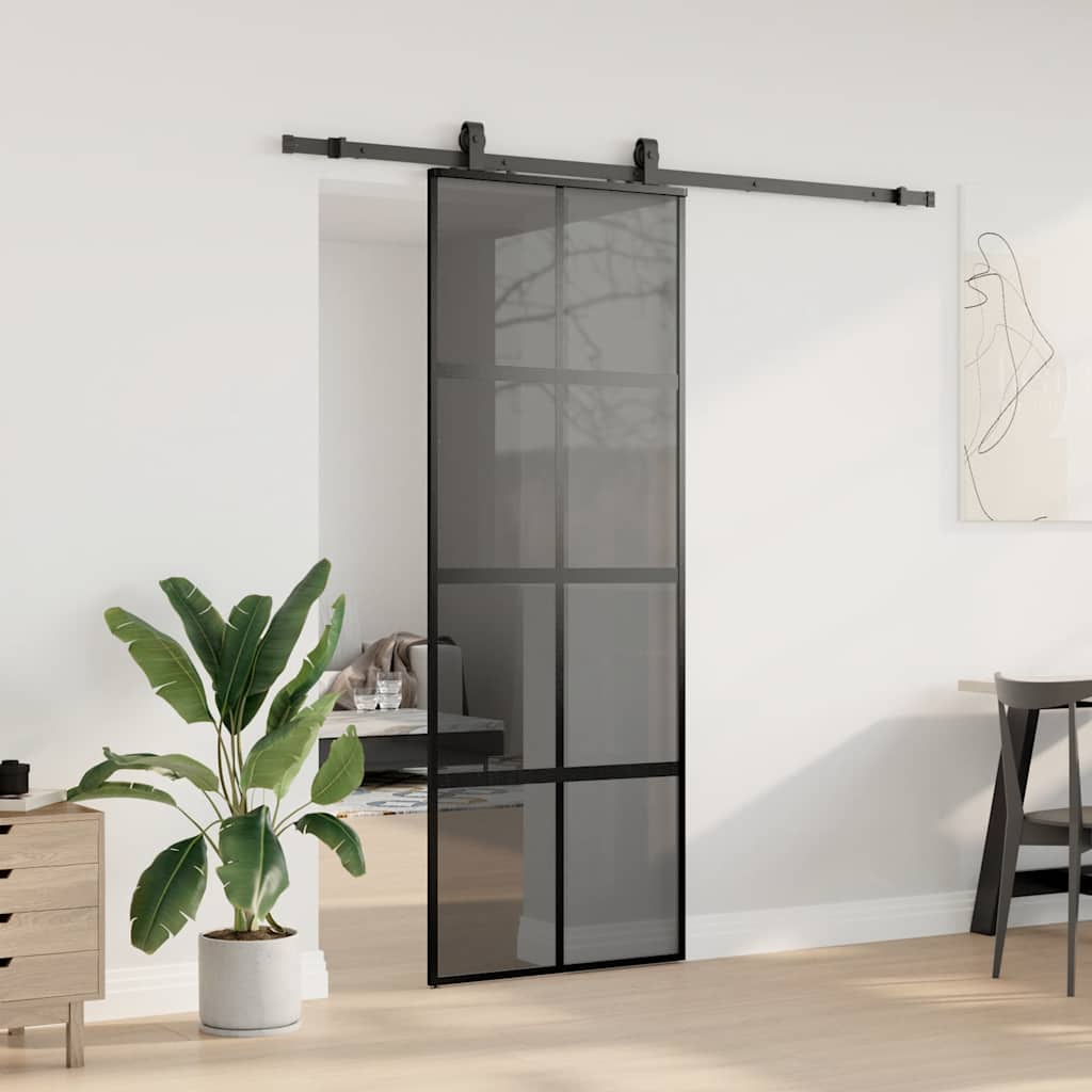 Skyvedør med monteringssett svart 76x205 cm herdet glass