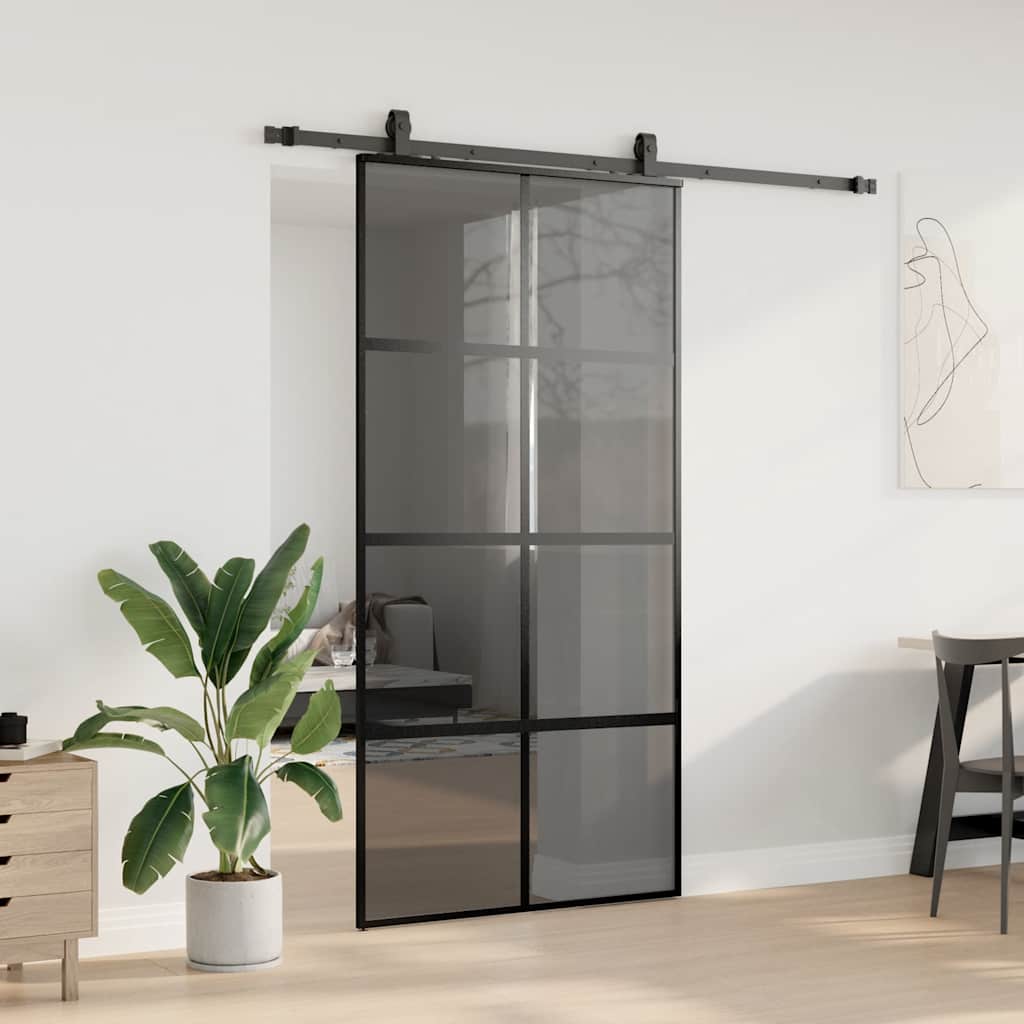 Skyvedør med monteringssett svart 102,5x205 cm herdet glass vidaXL