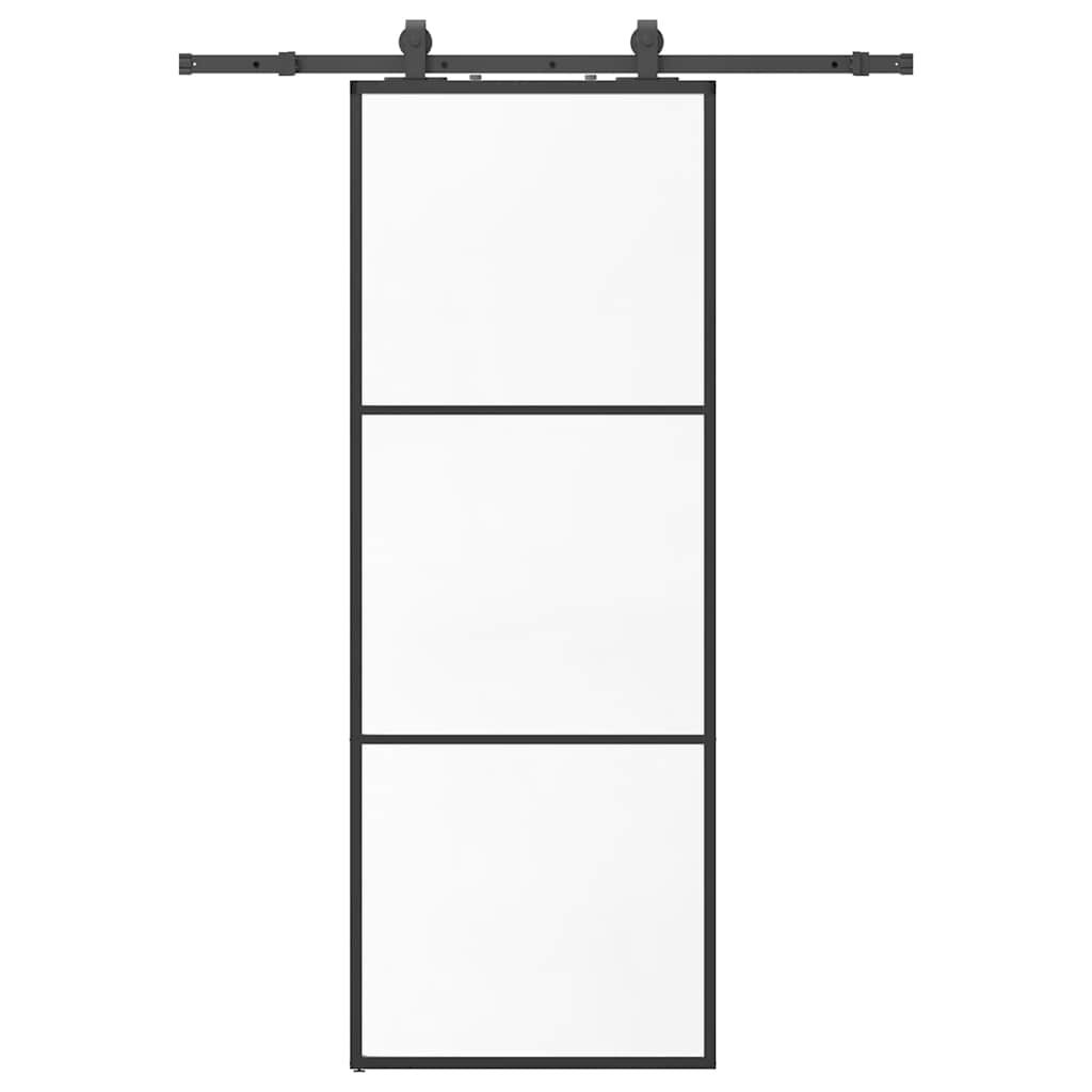 Skyvedør med monteringssett svart 76x205 cm ESG-glass