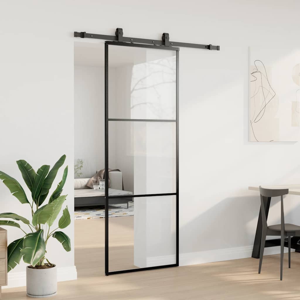 Skyvedør med monteringssett svart 76x205 cm ESG-glass