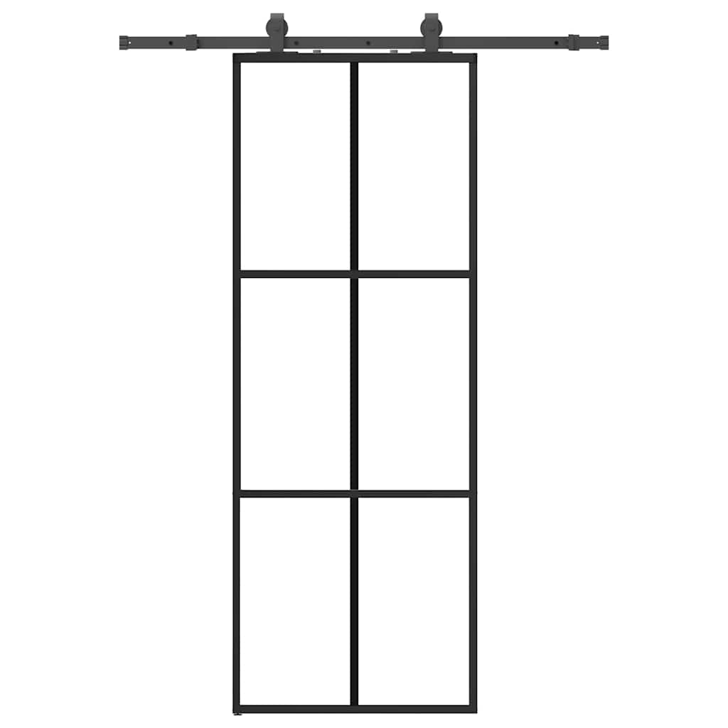Skyvedør med monteringssett svart 76x205 cm ESG-glass