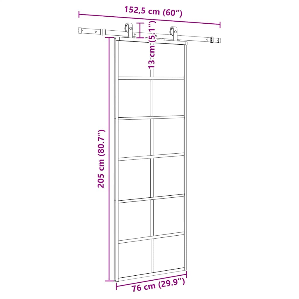 Skyvedør med monteringssett svart 76x205 cm ESG-glass