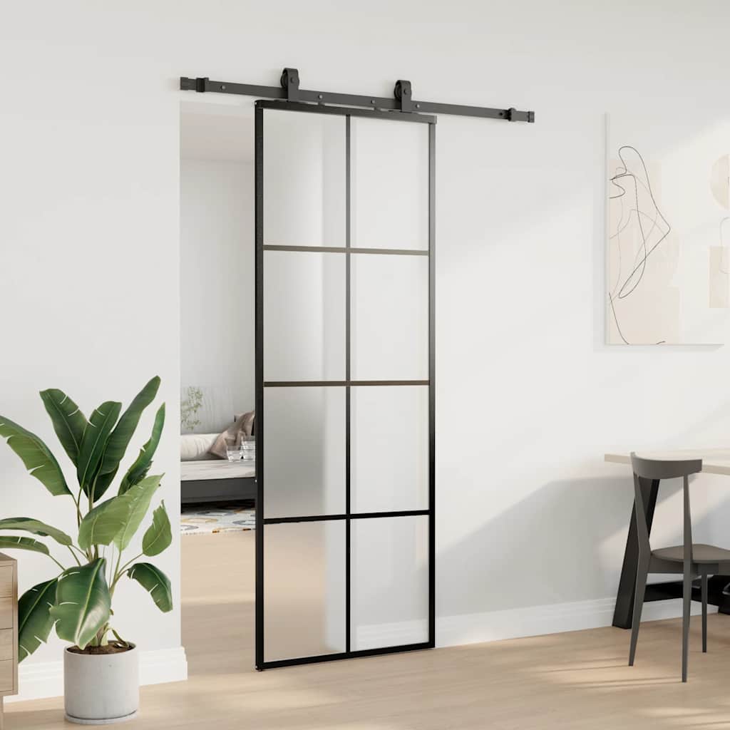 Skyvedør med monteringssett svart 76x205 cm ESG-glass