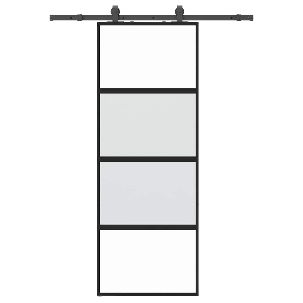 Skyvedør med monteringssett svart 76x205 cm herdet glass