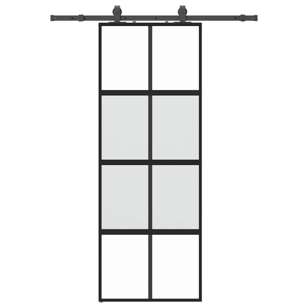 Skyvedør med monteringssett svart 76x205 cm herdet glass