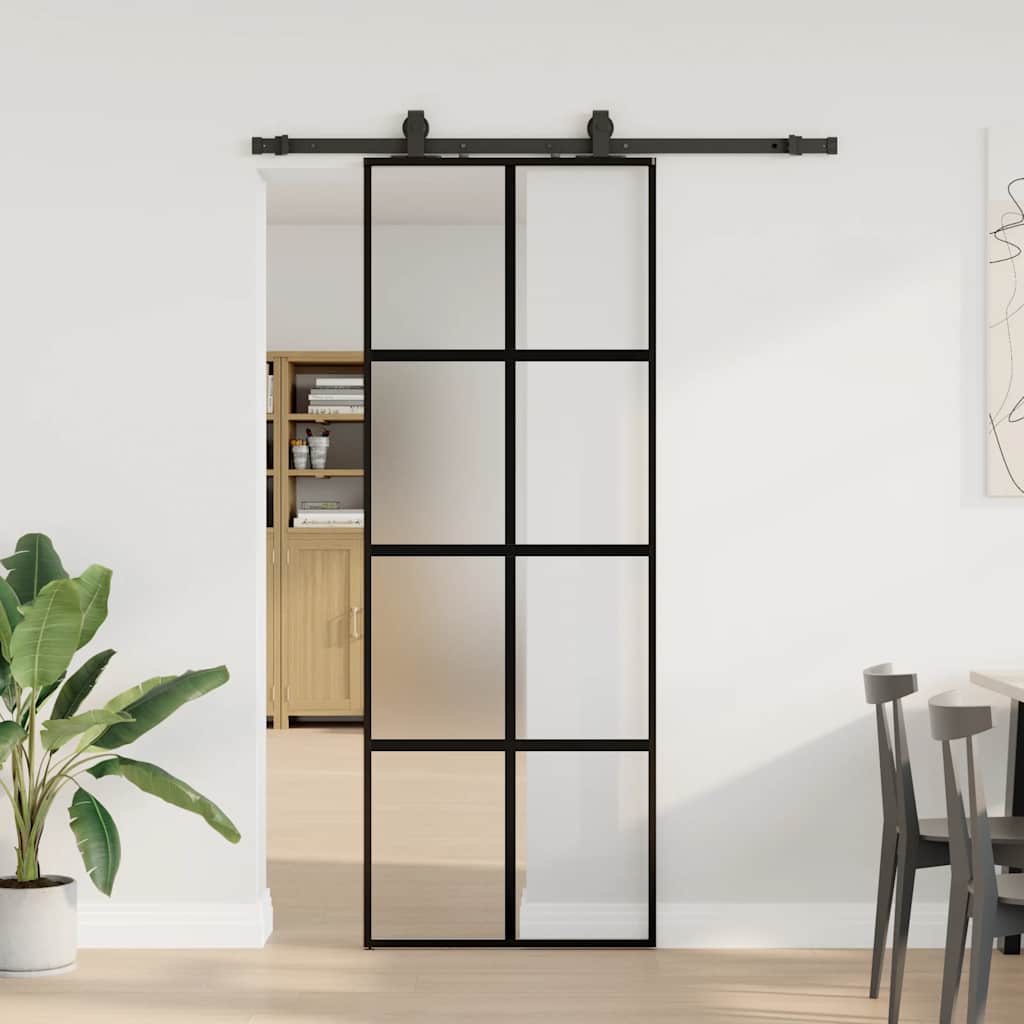 Skyvedør med monteringssett svart 76x205 cm herdet glass