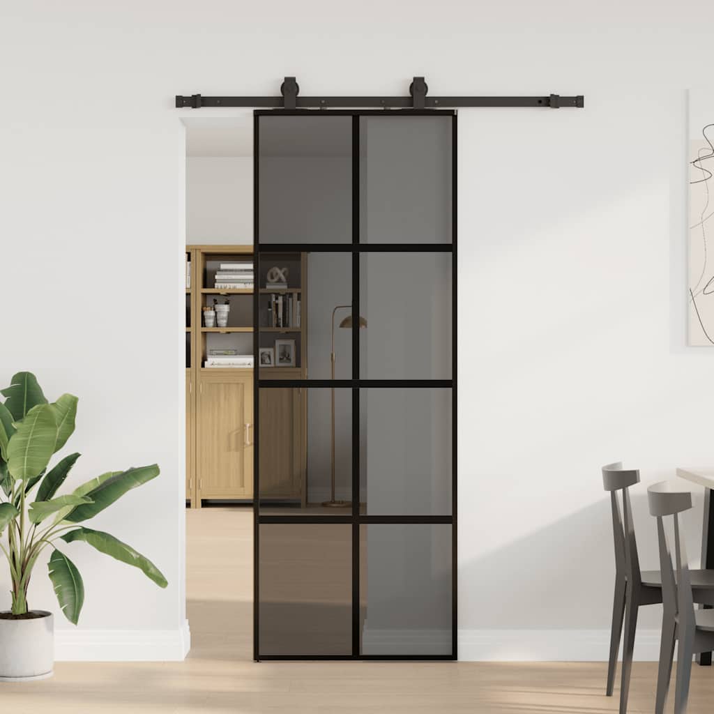 Skyvedør med monteringssett svart 76x205 cm herdet glass