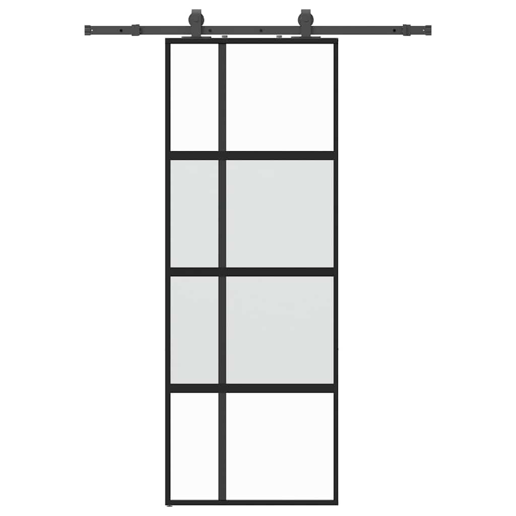 Skyvedør med monteringssett svart 76x205 cm herdet glass
