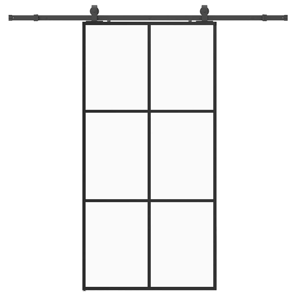 Skyvedør med monteringssett svart 102x205 cm ESG-glass