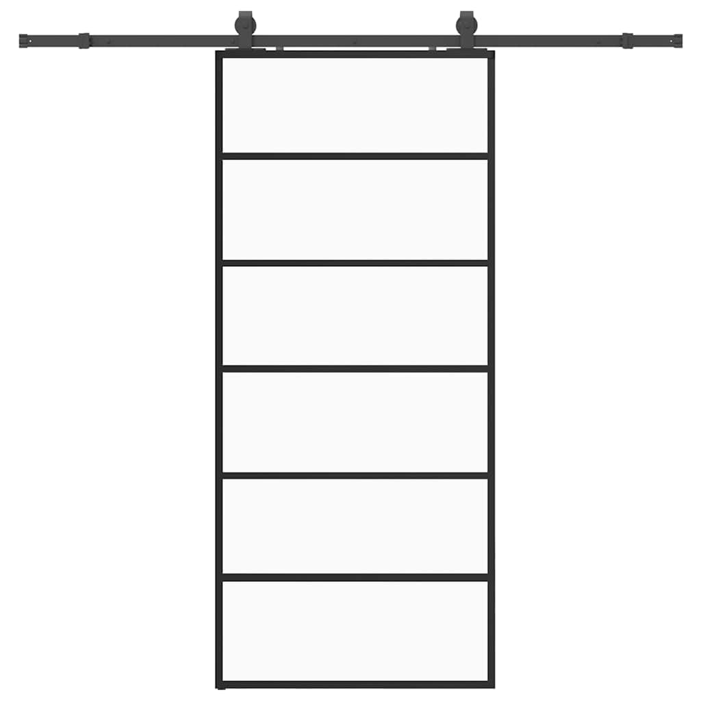 Skyvedør med monteringssett svart 90x205 cm ESG-glass