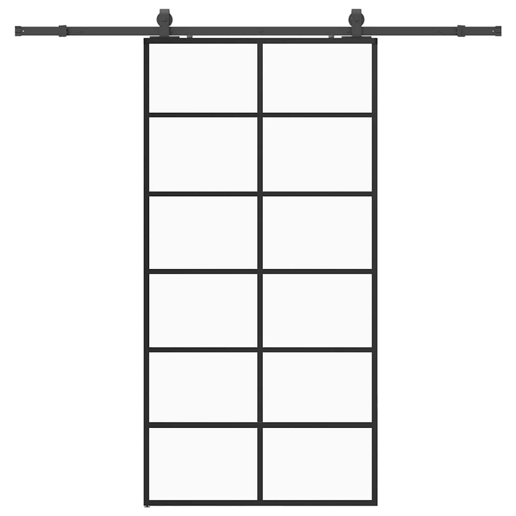 Skyvedør med monteringssett svart 90x205 cm ESG-glass