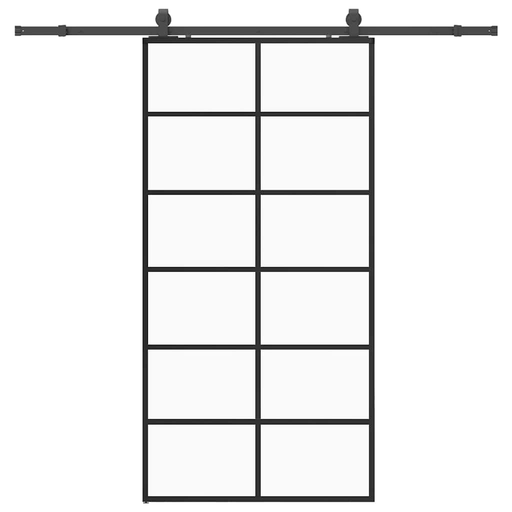 Skyvedør med monteringssett svart 102x205 cm ESG-glass