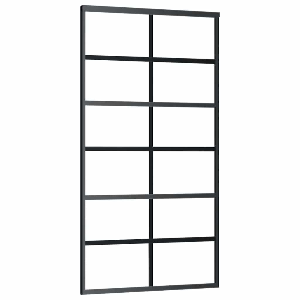 Skyvedør med monteringssett svart 102x205 cm ESG-glass