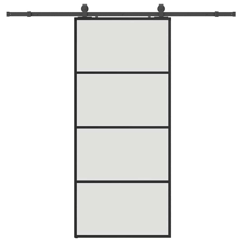 Skyvedør med monteringssett svart 90x205 cm ESG-glass