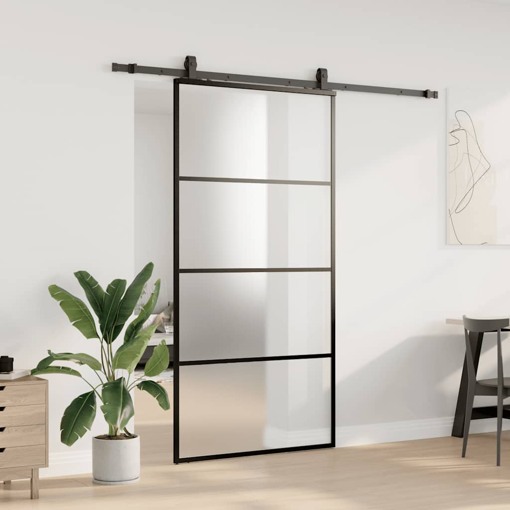 Skyvedør med monteringssett svart 102,5x205 cm ESG-glass