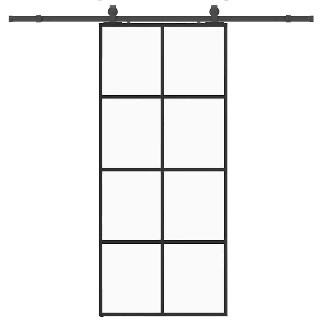 Skyvedør med monteringssett svart 90x205 cm ESG-glass