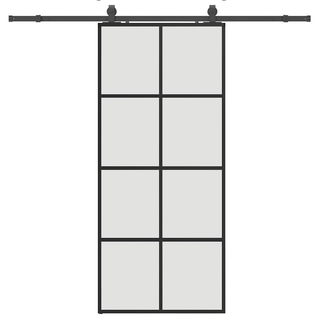 Skyvedør med monteringssett svart 90x205 cm ESG-glass