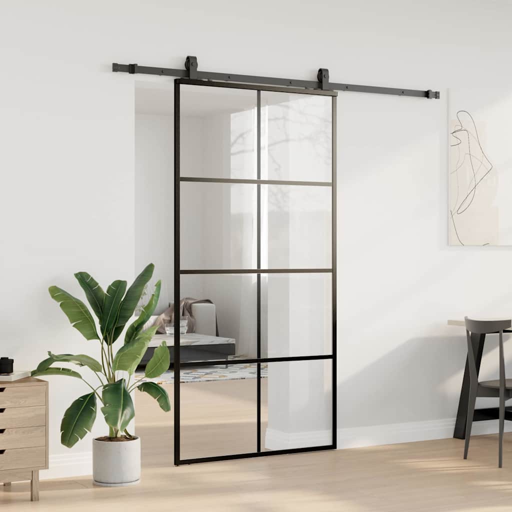 Skyvedør med monteringssett svart 102,5x205 cm ESG-glass