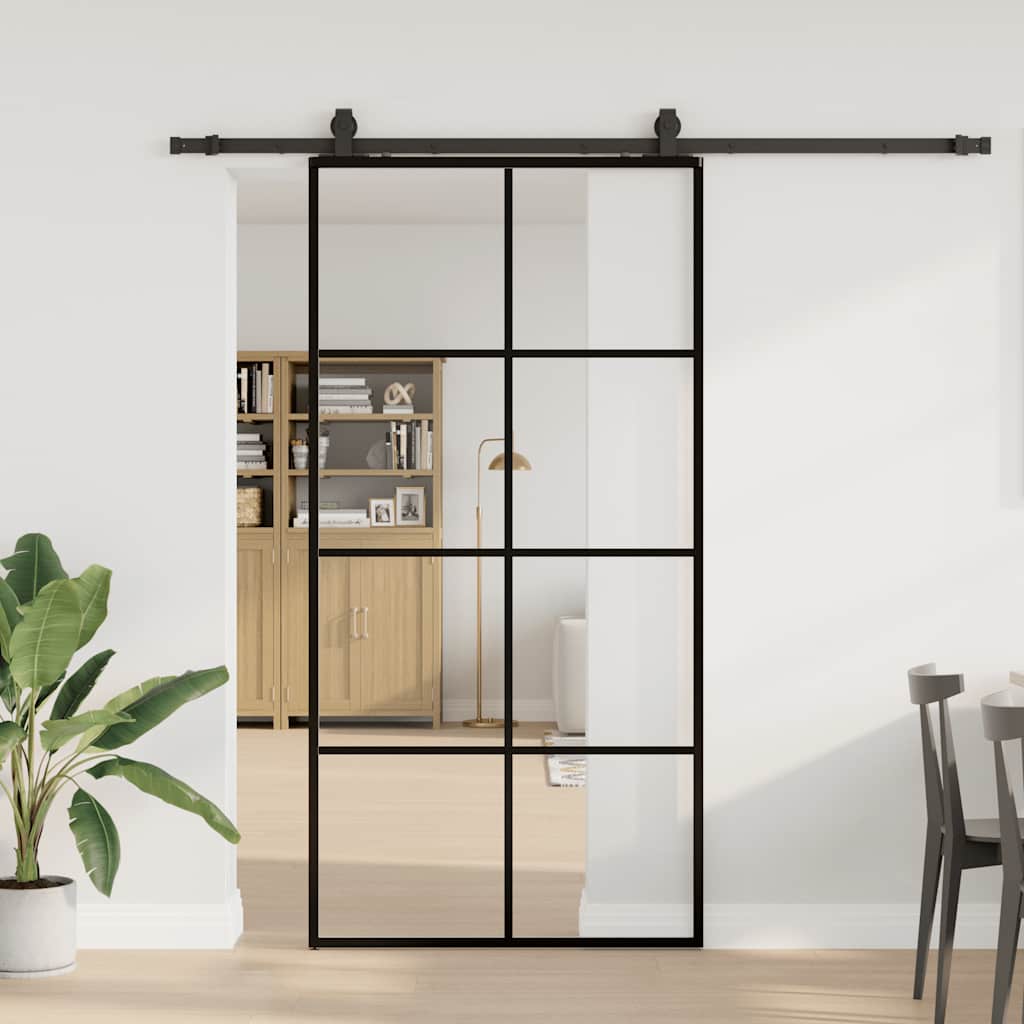Skyvedør med monteringssett svart 102,5x205 cm ESG-glass