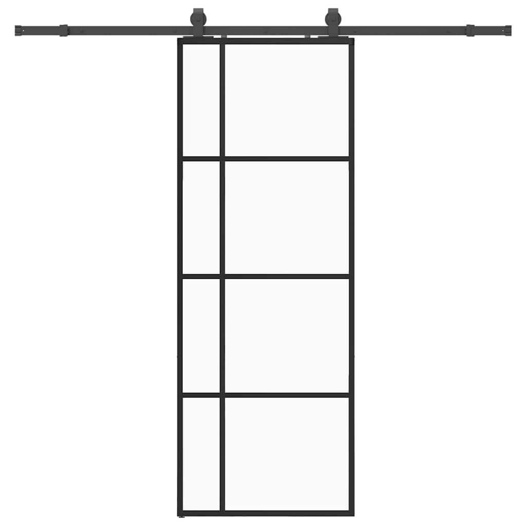 Skyvedør med monteringssett svart 76x205 cm ESG-glass