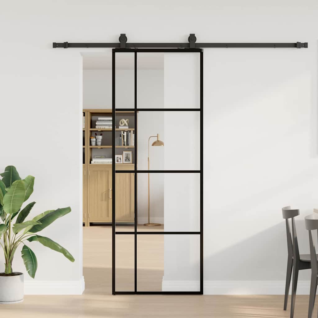 Skyvedør med monteringssett svart 76x205 cm ESG-glass