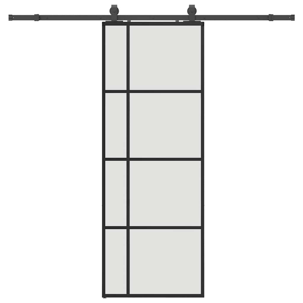 Skyvedør med monteringssett svart 76x205 cm ESG-glass