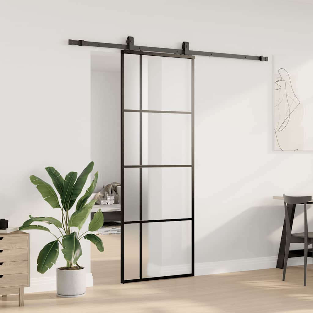 Skyvedør med monteringssett svart 76x205 cm ESG-glass