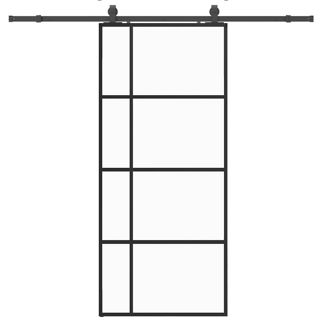 Skyvedør med monteringssett svart 90x205 cm ESG-glass