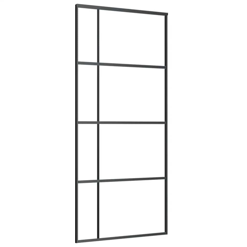 Skyvedør med monteringssett svart 90x205 cm ESG-glass