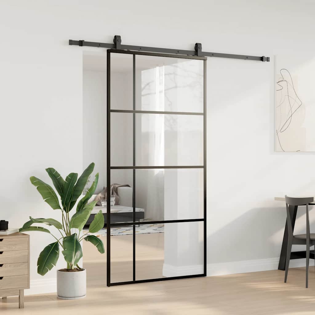 Skyvedør med monteringssett svart 102,5x205 cm ESG-glass