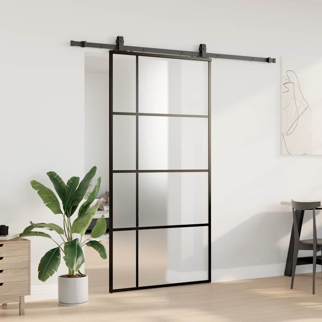 Skyvedør med monteringssett svart 102,5x205 cm ESG-glass