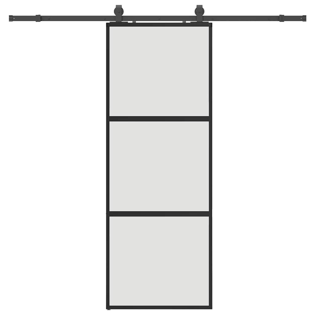 Skyvedør med monteringssett svart 76x205 cm herdet glass